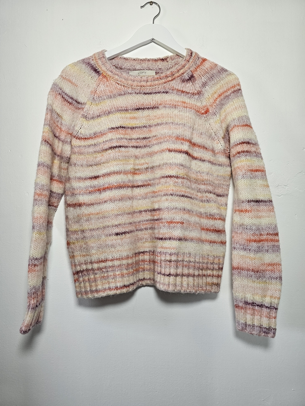 LOFT Multicolor Pastel Stripe Crewneck Sweater